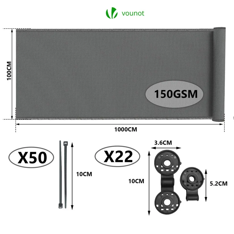 Brise vue occultant en HDPE 150g/m² 1x10m avec attaches de fixation gris