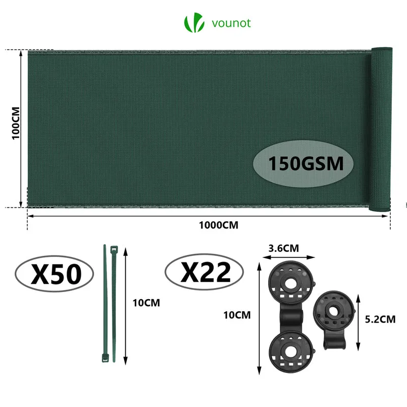 Brise vue occultant en HDPE 150g/m² 1x10m avec attaches de fixation vert
