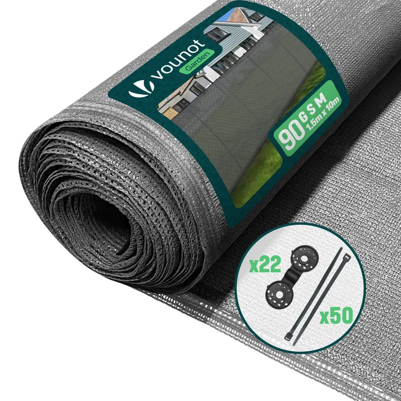 Brise vue occultant en HDPE 90g/m² 1.5x10m avec attaches de fixation gris
