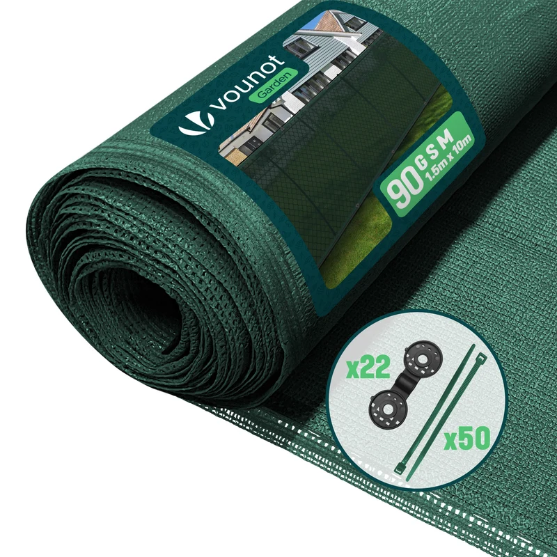 Brise vue occultant en HDPE 90g/m² 1.5x10m avec attaches de fixation vert
