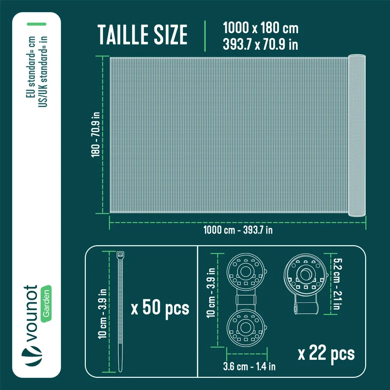 Brise vue occultant en HDPE 90g/m² 1.8x10m avec attaches de fixation vert