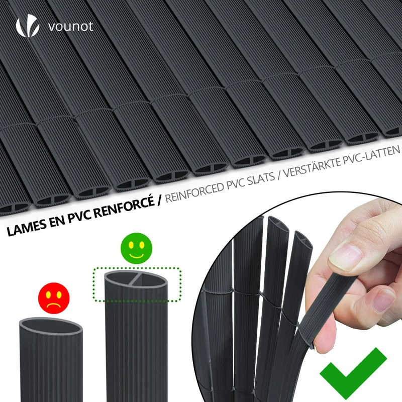 Canisse PVC brise vue ultra renforce avec attaches de fixation 90x300cm gris