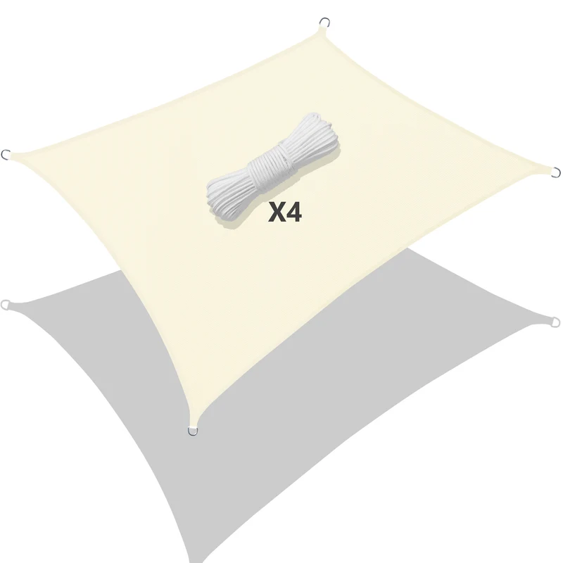 Voile d’ombrage Rectangulaire Imperméable Polyester avec Corde 3x2m Beige