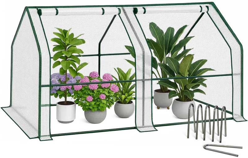Mini Serre de jardin avec 2 portes enroulables bache PE renforcee 135g/m2 180x90x90cm Blanc