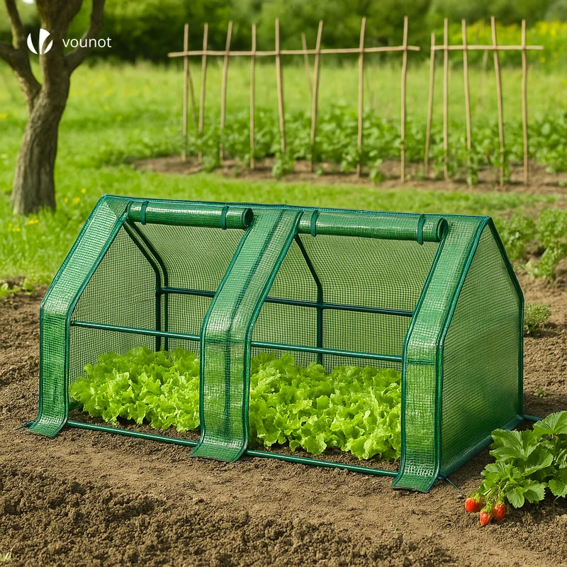 Mini Serre de jardin avec 2 portes enroulables bache PE renforcee 135g/m2 180x90x90cm Vert