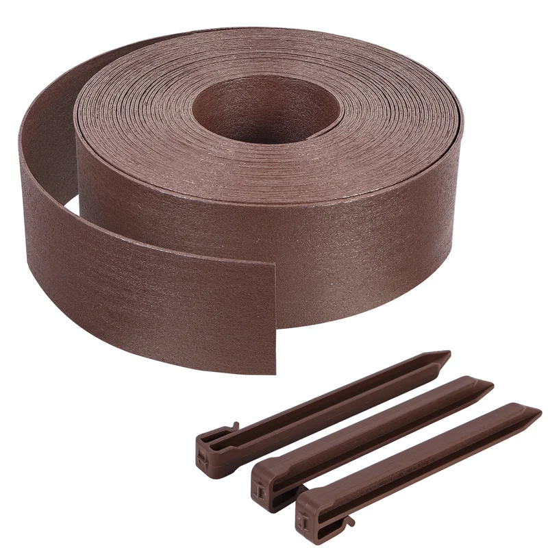 Bordure de jardin PE flexible 10M x 8 CM avec piquets marron
