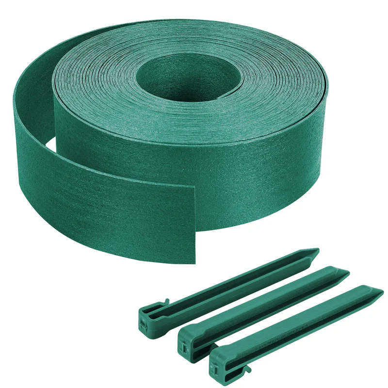 Bordure de jardin PE flexible 10M x 8 CM avec piquets vert