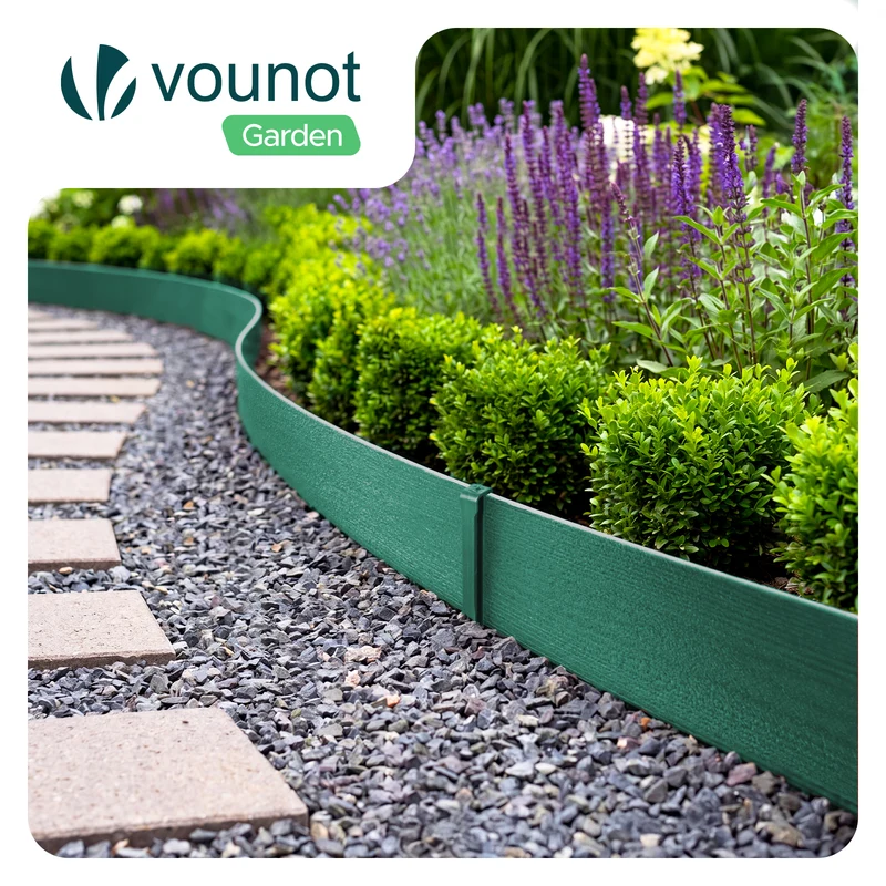 Bordure de jardin PE flexible 10M x 8 CM avec piquets vert