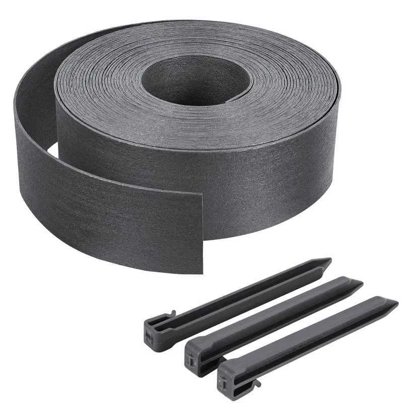 Bordure de jardin PE flexible 10M x 8 CM avec piquets gris