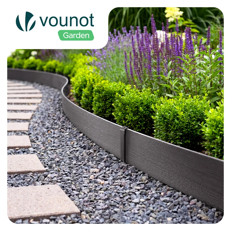 Bordure de jardin PE flexible 20M x 8 CM avec piquets gris