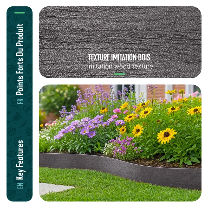 Bordure de jardin PE flexible 20M x 8 CM avec piquets gris
