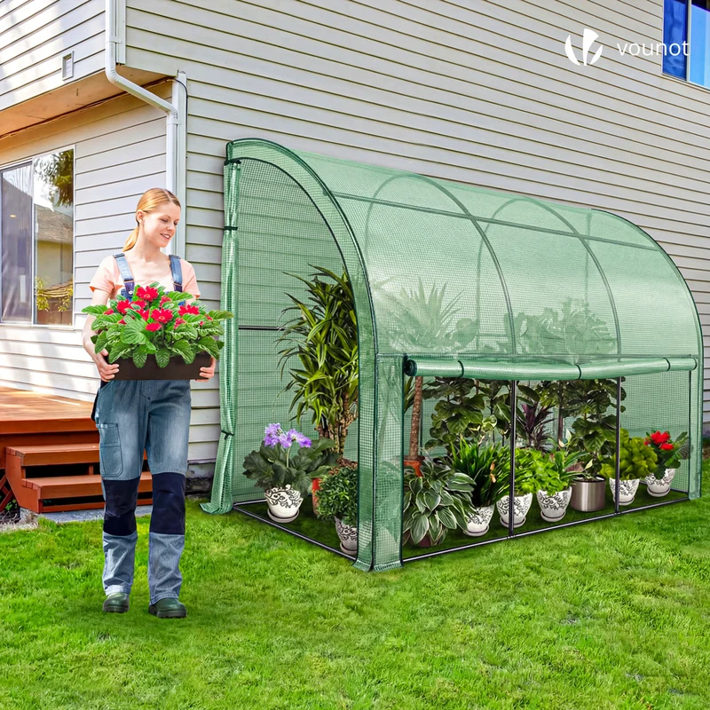 Serre de jardin hivernage murale adossee avec bache PE 300x100x180cm vert