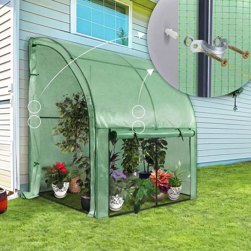 Serre de jardin hivernage murale adossee avec bache PE 300x100x180cm vert