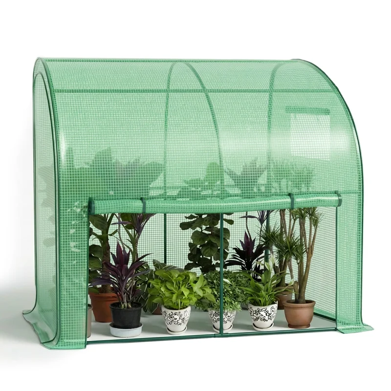Serre de jardin hivernage murale adossee avec bache PE 200x100x180cm vert