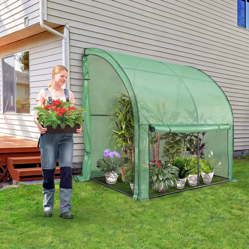 Serre de jardin hivernage murale adossee avec bache PE 200x100x180cm vert