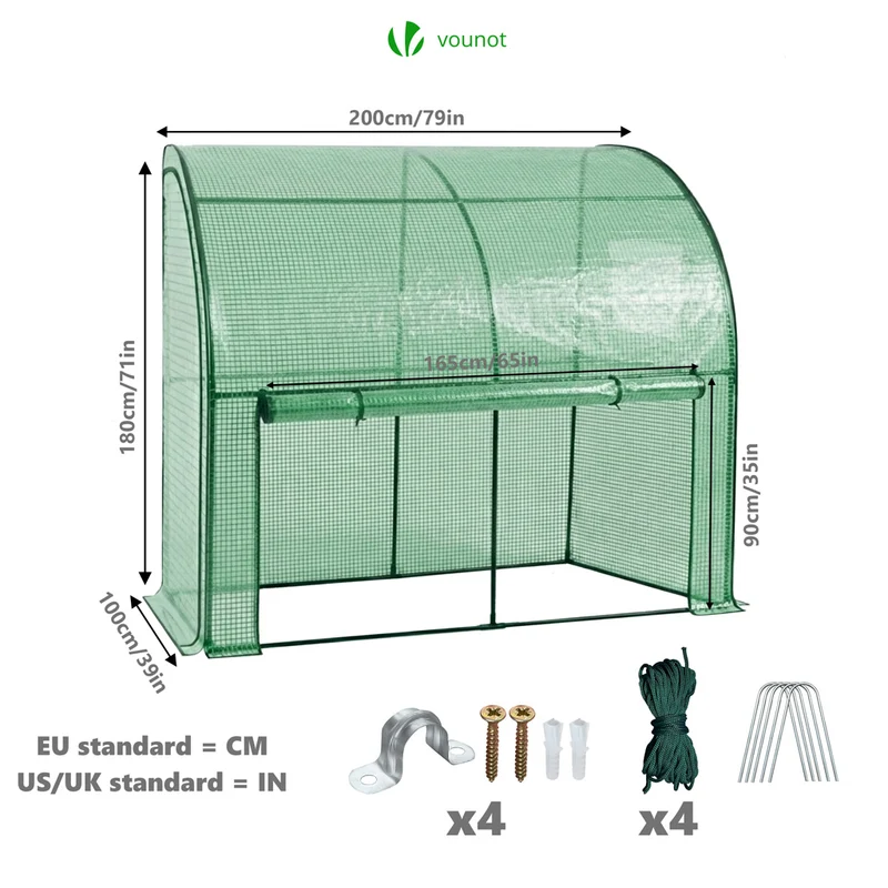 Serre de jardin hivernage murale adossee avec bache PE 200x100x180cm vert