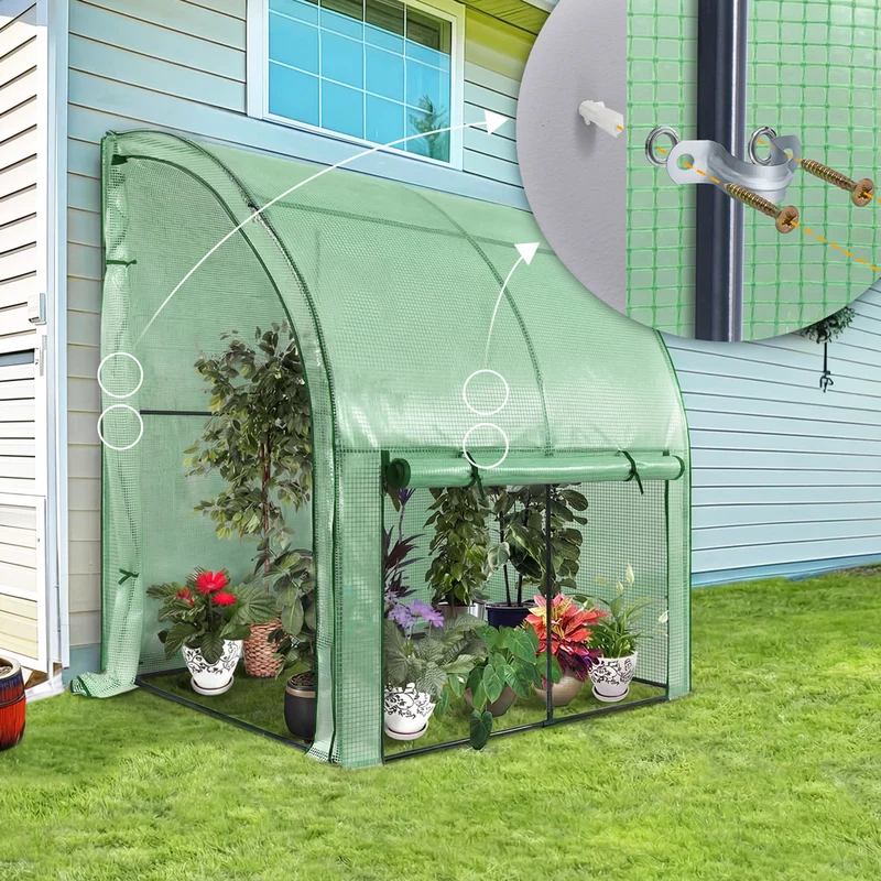 Serre de jardin hivernage murale adossee avec bache PE 200x100x180cm vert