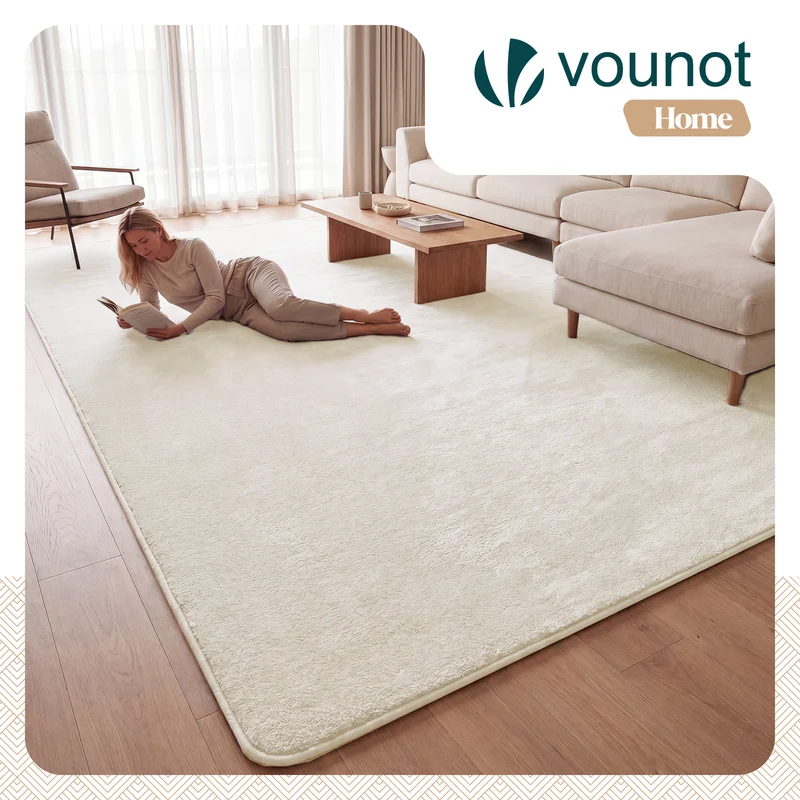 Tapis de salon poils ras doux antiderapant 240x340cm uni crème