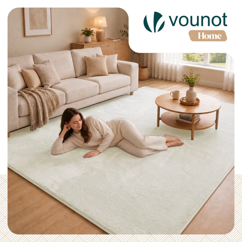 Tapis de salon poils ras doux antiderapant 200x300cm uni crème