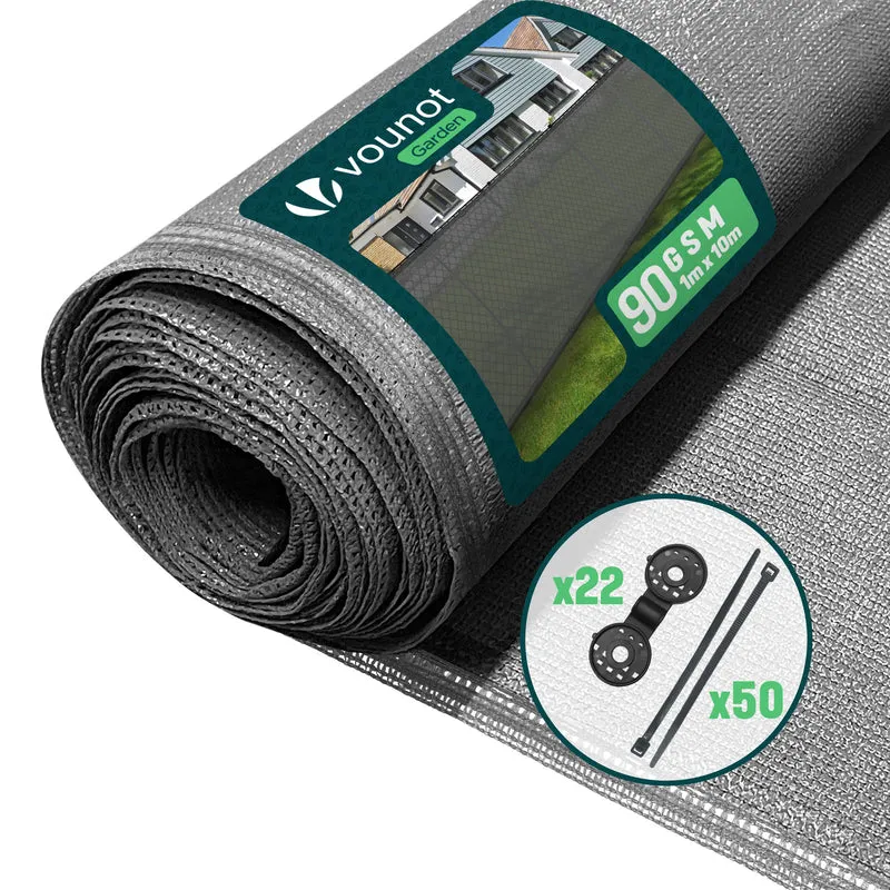 Brise vue occultant en HDPE 90g/m² 1x10m avec attaches de fixation gris