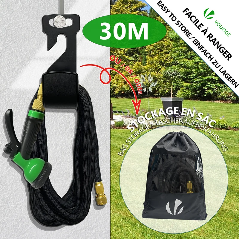 Tuyau d’Arrosage Extensible 30m Renforce avec Accessoires noir