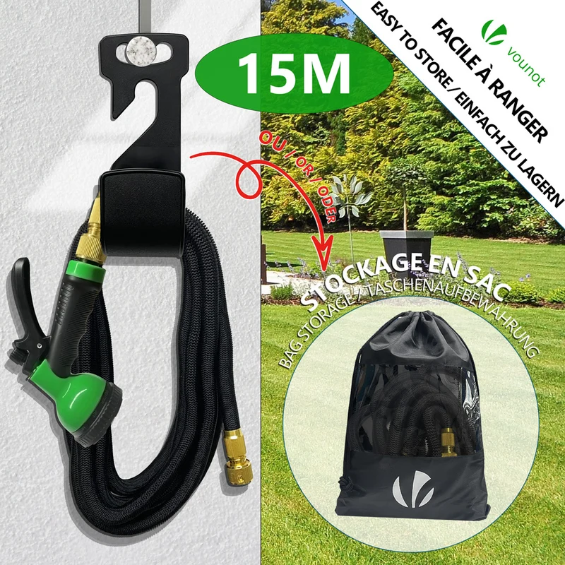 Tuyau d’Arrosage Extensible 15m Renforce avec Accessoires noir