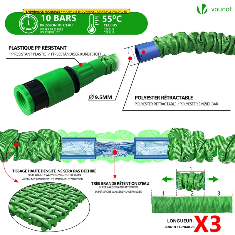 Tuyau d’Arrosage Extensible 15m avec Accessoires vert