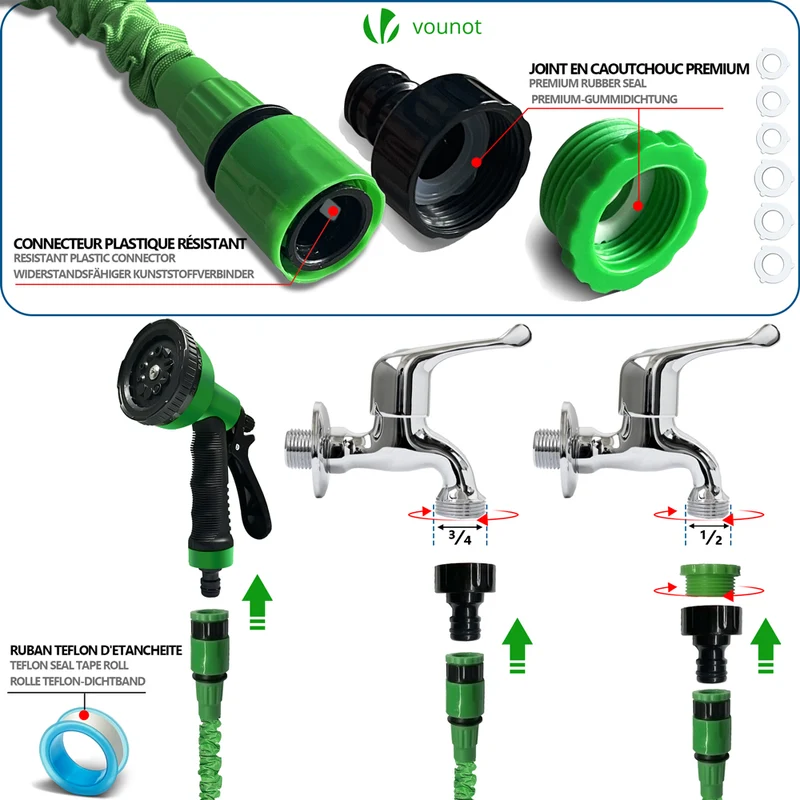 Tuyau d’Arrosage Extensible 15m avec Accessoires vert