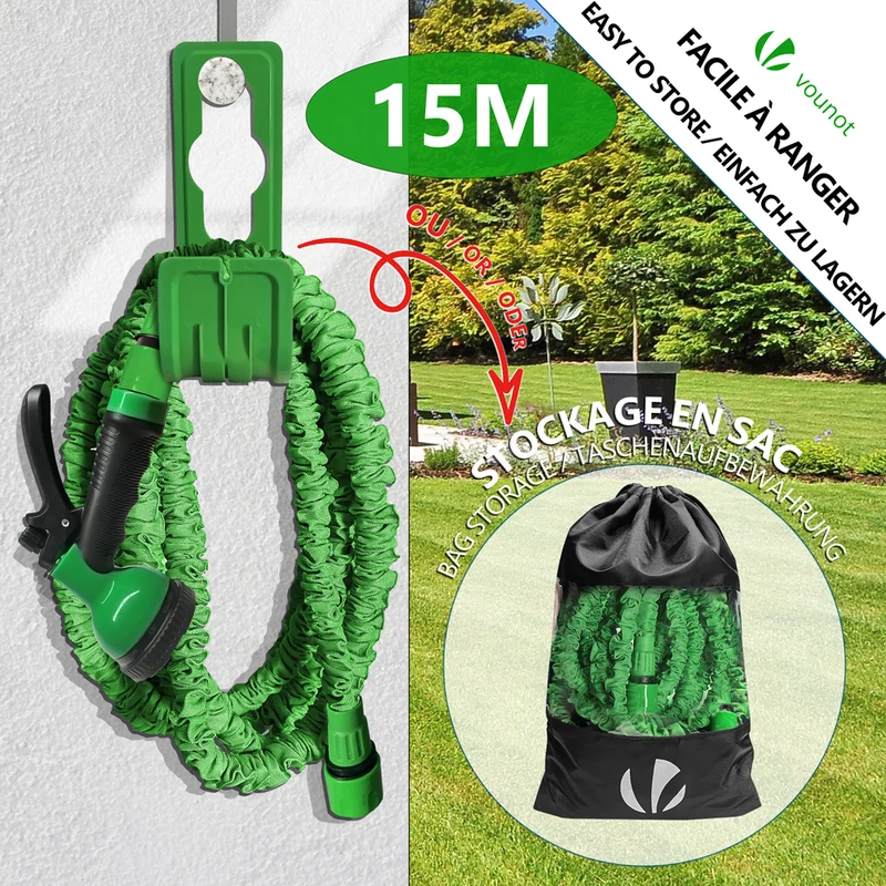 Tuyau d’Arrosage Extensible 15m avec Accessoires vert