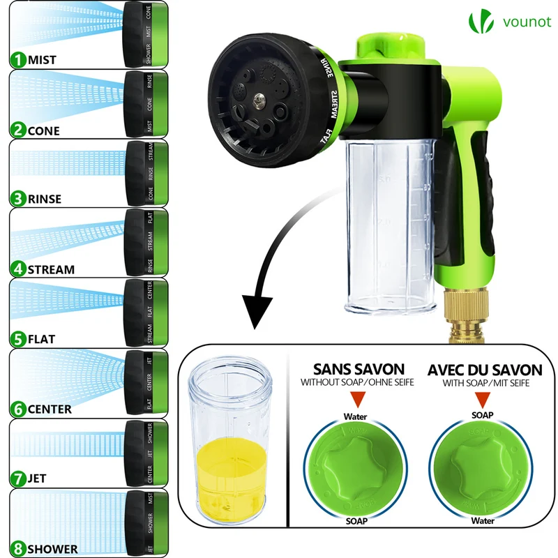 Tuyau d’Arrosage Extensible 15m avec Récipient Savon et accessoires noir