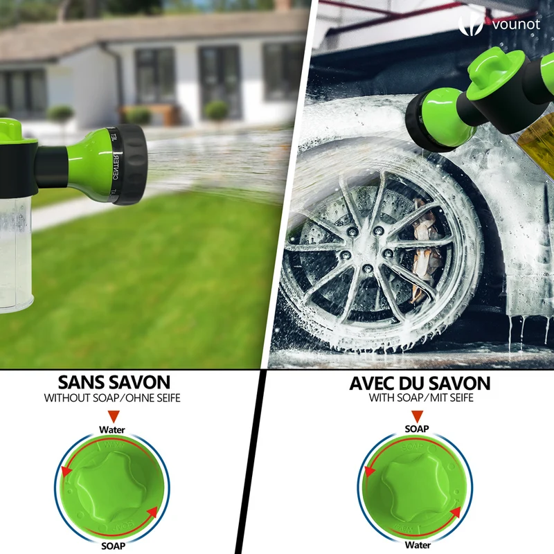 Tuyau d’Arrosage Extensible 15m avec Récipient Savon et accessoires noir