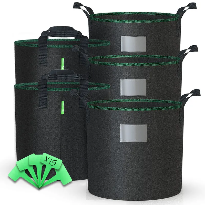 Lot de 5 sacs de plantation non tisse 20L avec poignee Noir