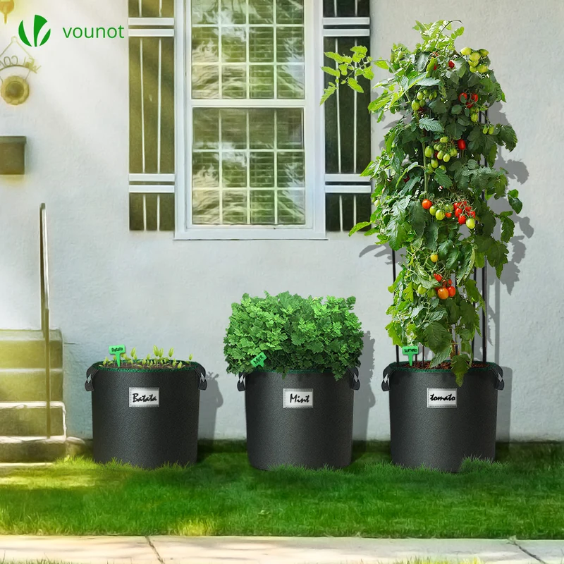 Lot de 5 sacs de plantation non tisse 20L avec poignee Noir