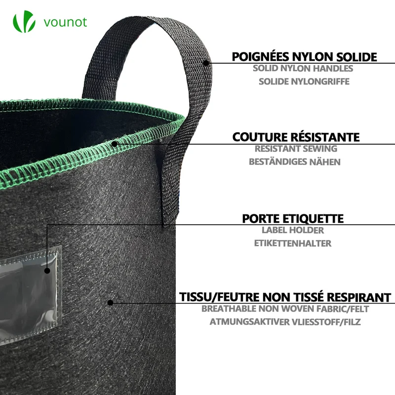Lot de 3 sacs de plantation non tisse 200L avec poignee Noir
