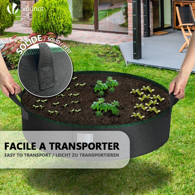 Lot de 3 sacs de plantation non tisse 200L avec poignee Noir