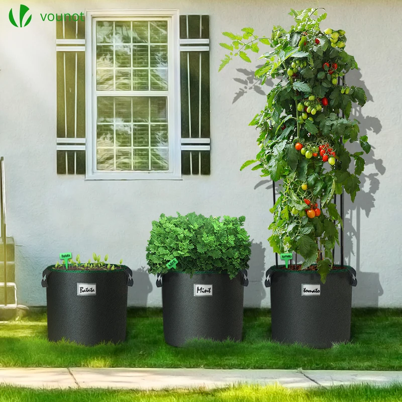 Lot de 5 sacs de plantation non tisse 65L avec poignee Noir