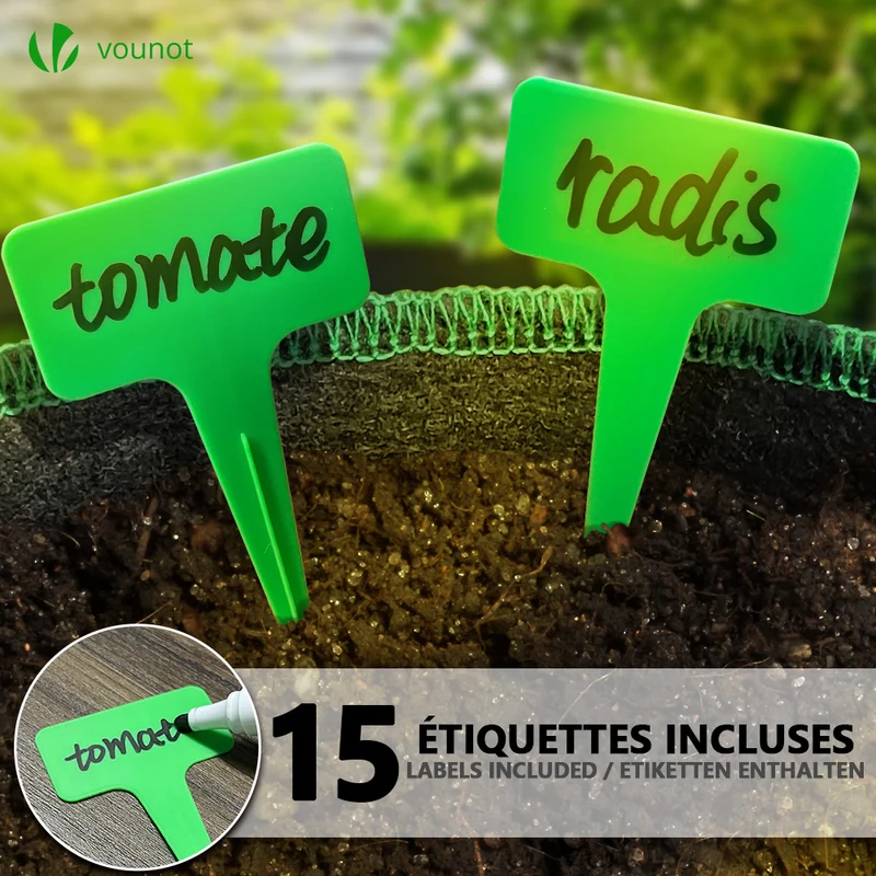 Lot de 5 sacs de plantation non tisse 65L avec poignee Noir