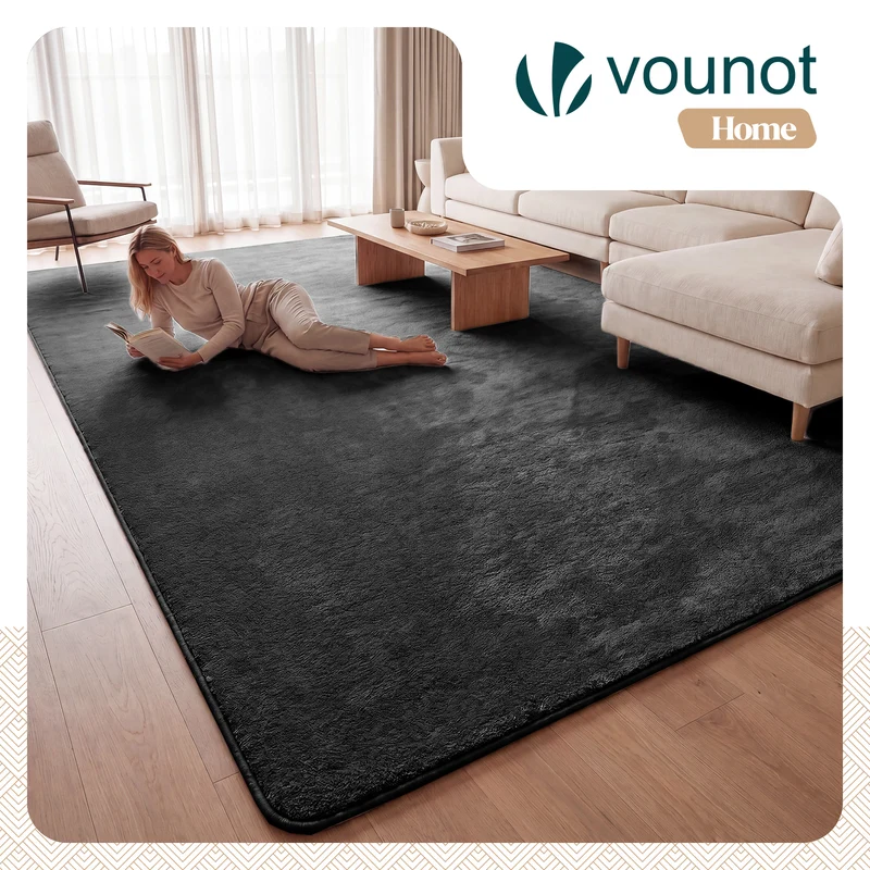 Tapis de salon poils ras doux antiderapant 240x340cm uni anthracite