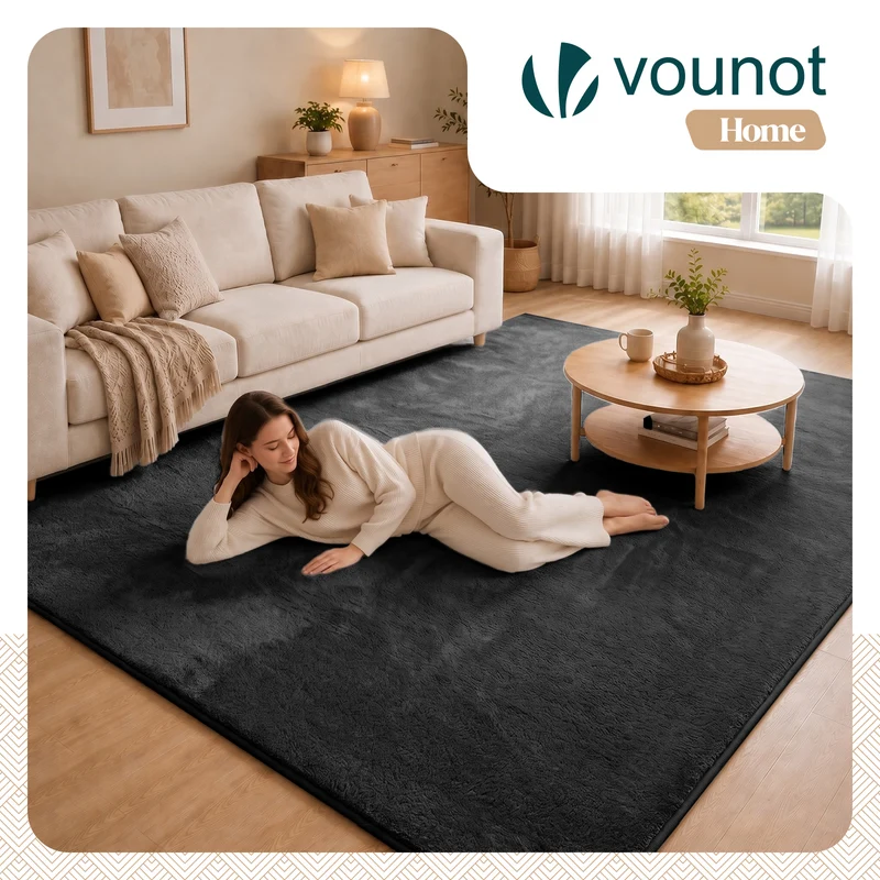 Tapis de salon poils ras doux antiderapant 200x300cm uni anthracite