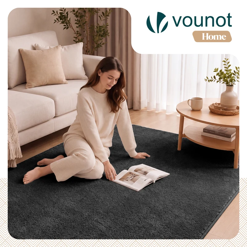 Tapis de salon poils ras doux antiderapant 160x230cm uni anthracite