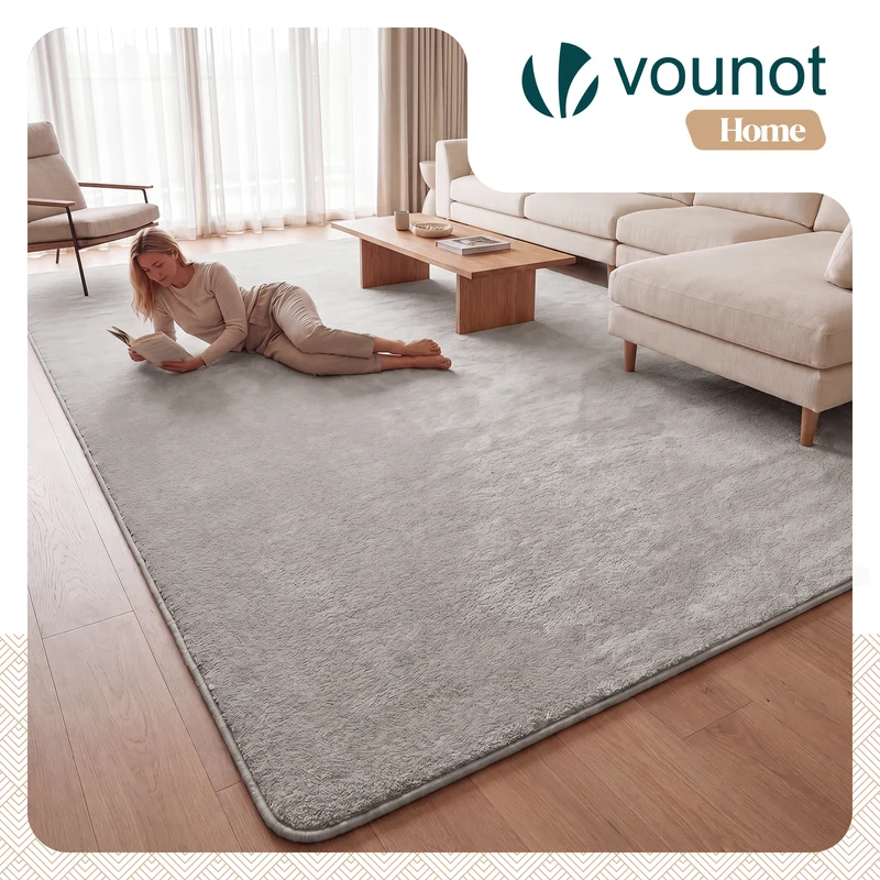Tapis de salon poils ras doux antiderapant 240x340cm uni gris