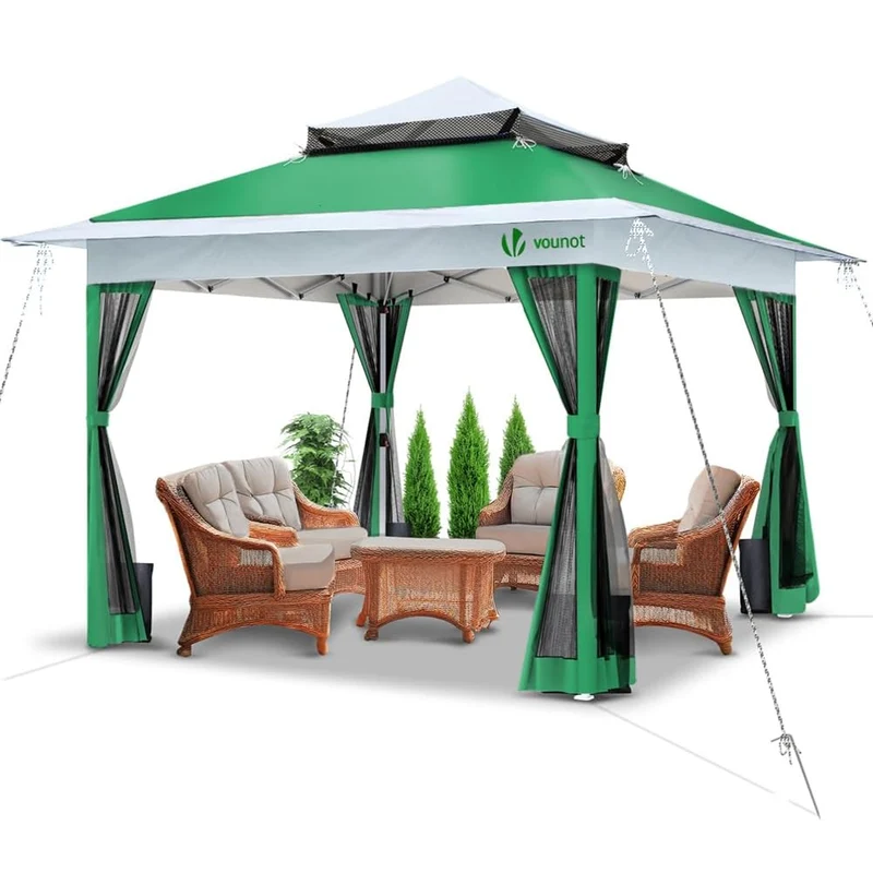 Tonnelle de jardin exterieure pliable avec moustiquaire 3.6x3.6m vert