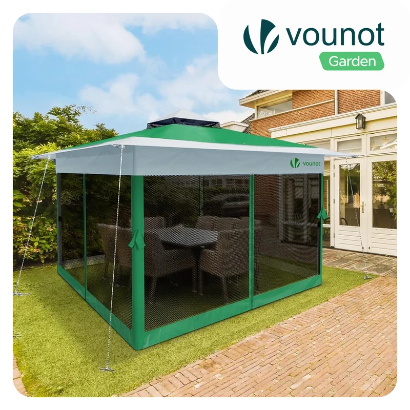 Tonnelle de jardin exterieure pliable avec moustiquaire 3.6x3.6m vert