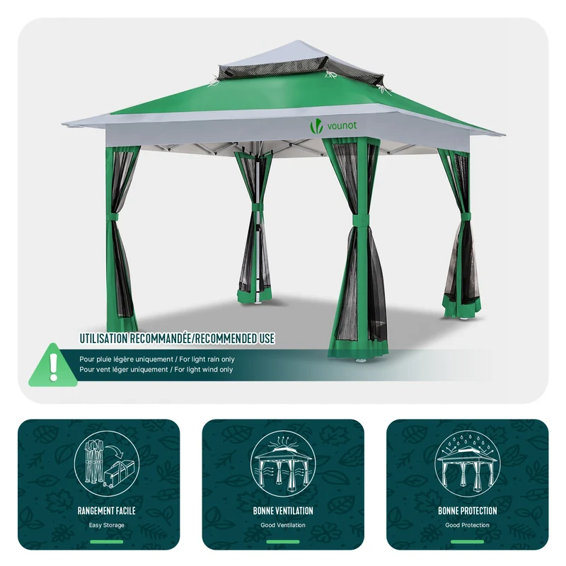 Tonnelle de jardin exterieure pliable avec moustiquaire 3.6x3.6m vert