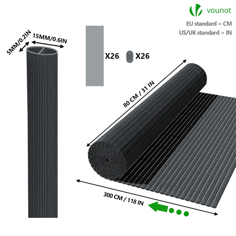 Canisse PVC brise vue ultra renforce avec attaches de fixation 80x300cm gris