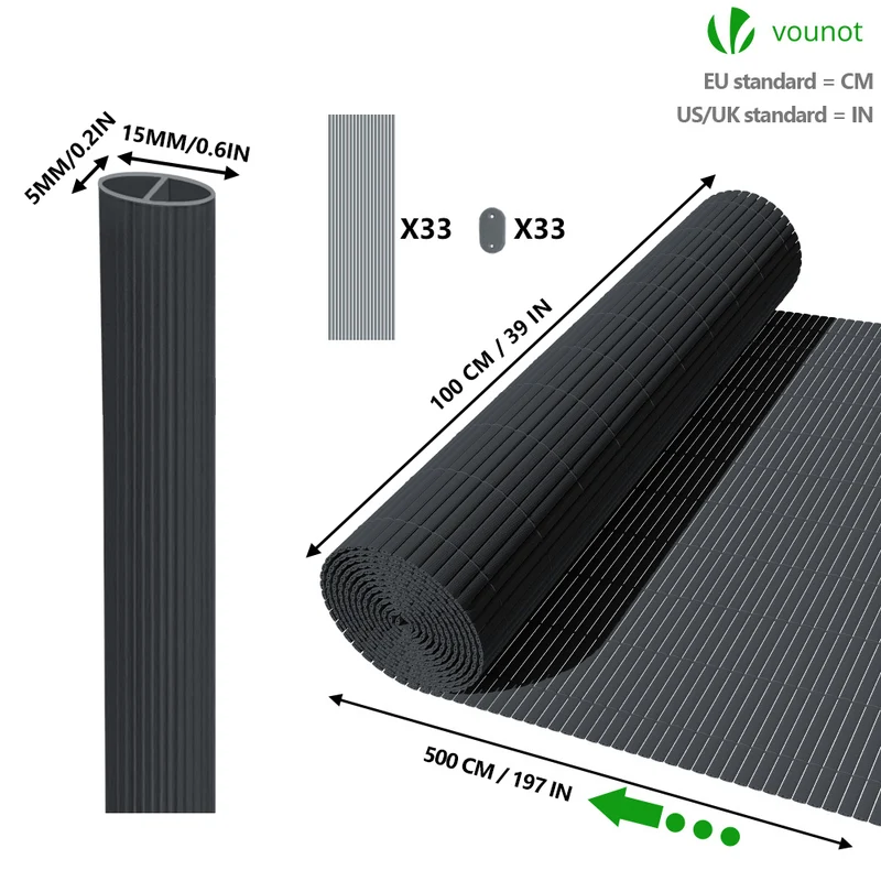 Canisse PVC brise vue ultra renforce avec attaches de fixation 100x500cm gris