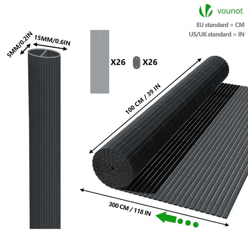 Canisse PVC brise vue ultra renforce avec attaches de fixation 100x300cm gris