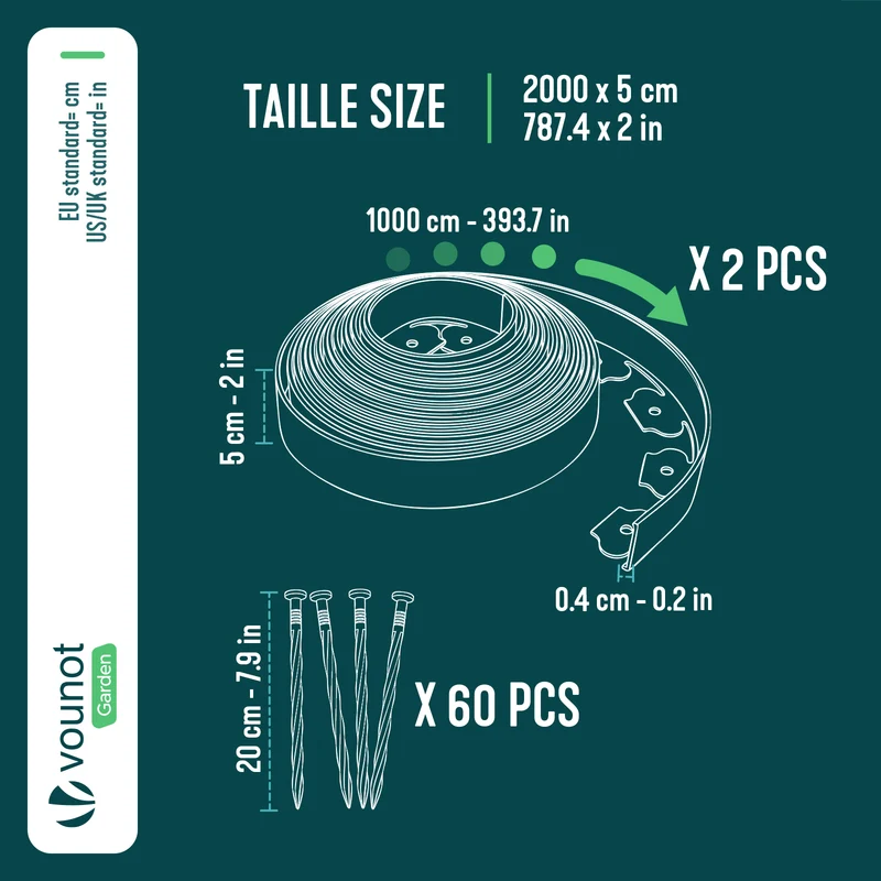 Bordure de jardin plastique flexible 20m avec piquets gris