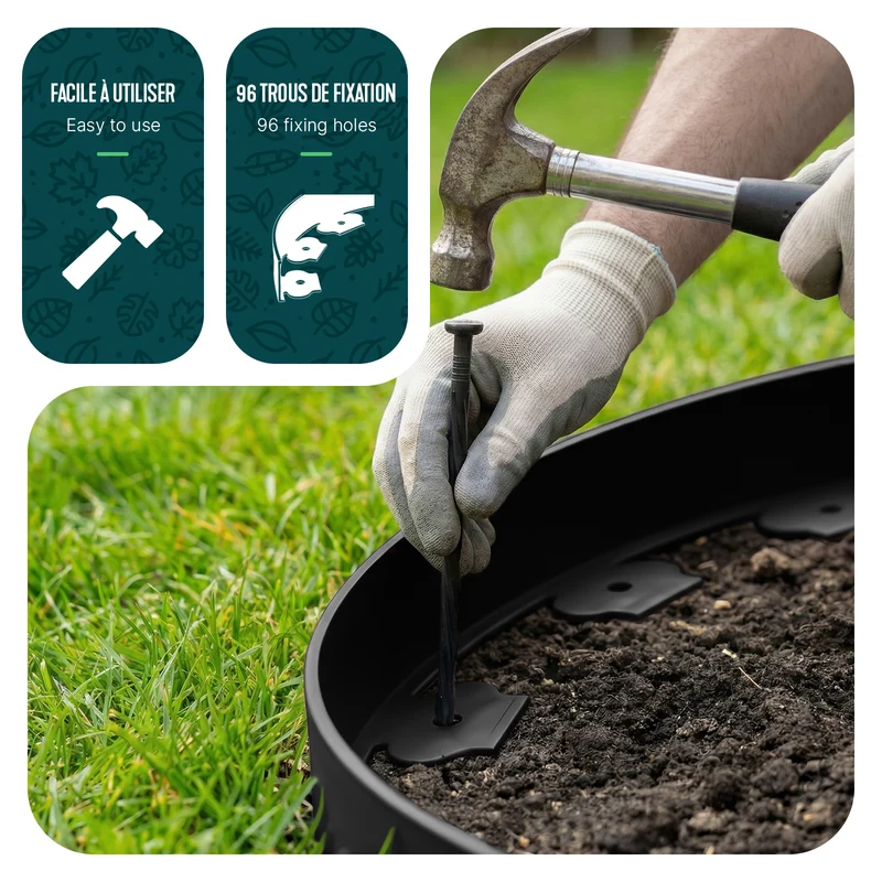 Bordure de jardin plastique flexible 10m avec piquets noir