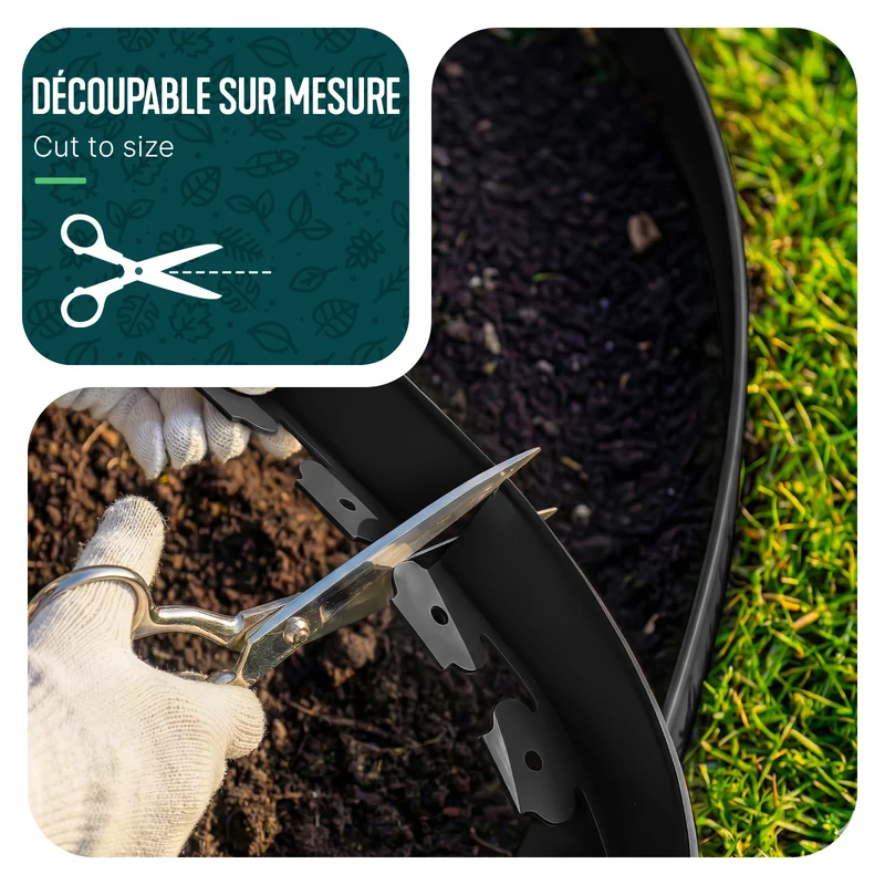 Bordure de jardin plastique flexible 10m avec piquets noir